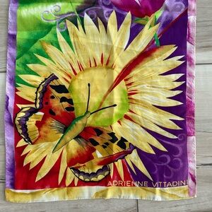 Vintage Adrienne Vittadini Scarf Floral Butterfly Purple‎ 11 x 52 100% silk
